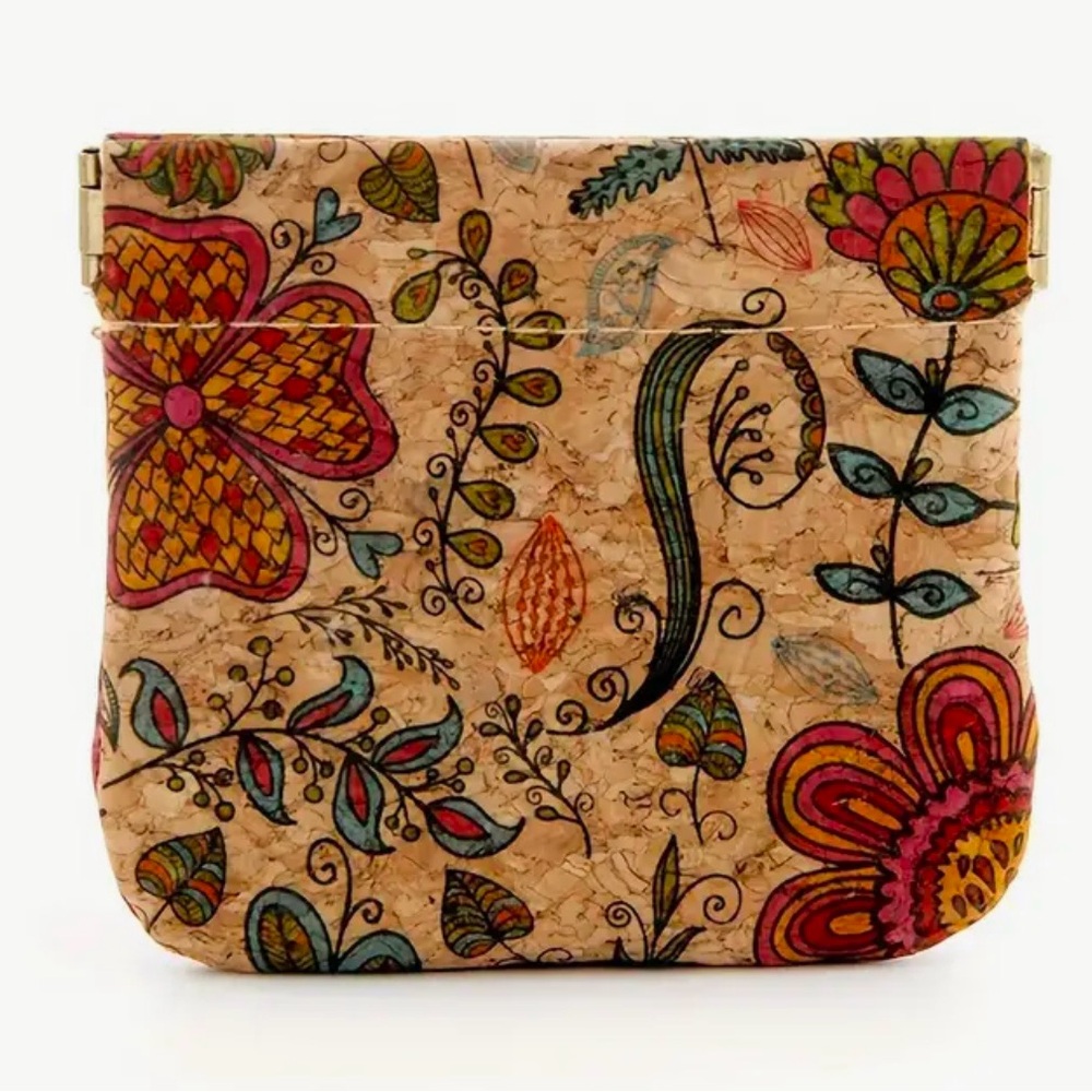 It is Well Boutique; Floral Cork Coin Pouch; NIP; Boho Design